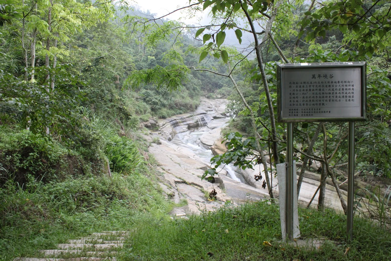 從步道望見萬年峽谷岩壁與谷地