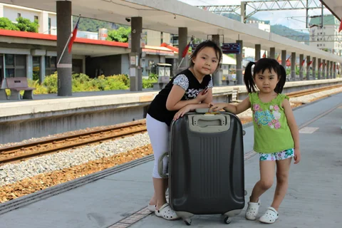 孩子們在礁溪火車站候車時的留影