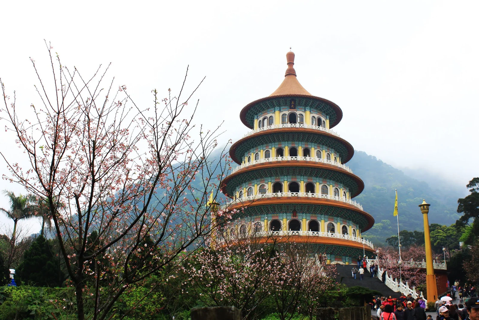 天元宮塔周圍的櫻花與園區景色
